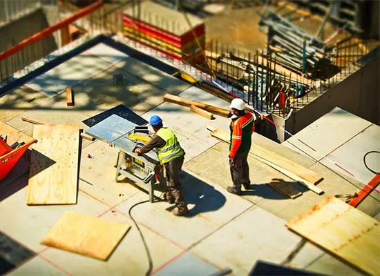 Construction workers on a building site